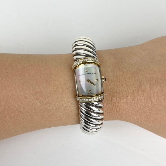 David Yurman Waverly Cable Cuff Watch Diamond MOP Gold Sterling Silver T209-M - Picture 5 of 11